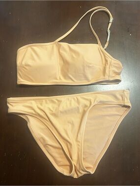 Aerie Peachy Nude One Shoulder Bikini Set Size Small Bandeau Top
